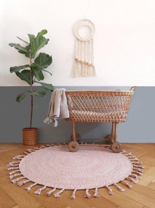 Nattiot rond vloerkleed tapijt kinder- en babykamer oud roze 110x110cm