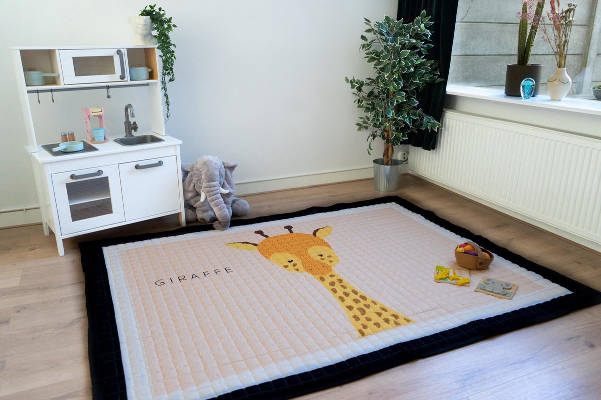 Antislip baby- en kinderspeelmat wasbaar speeltapijt giraffe 200x150 cm