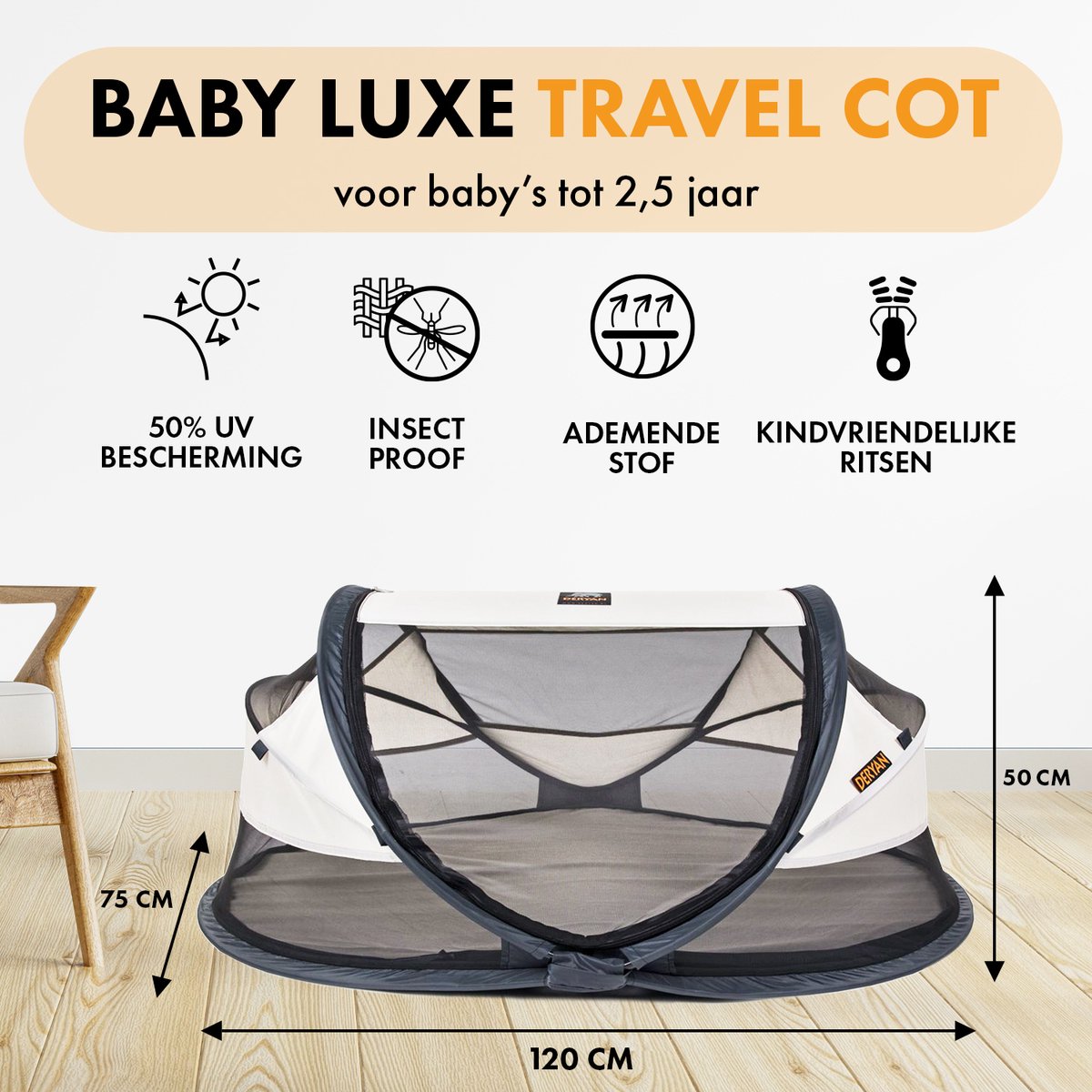Deryan Baby Luxe campingbedje inclusief zelfopblaasbaar matras